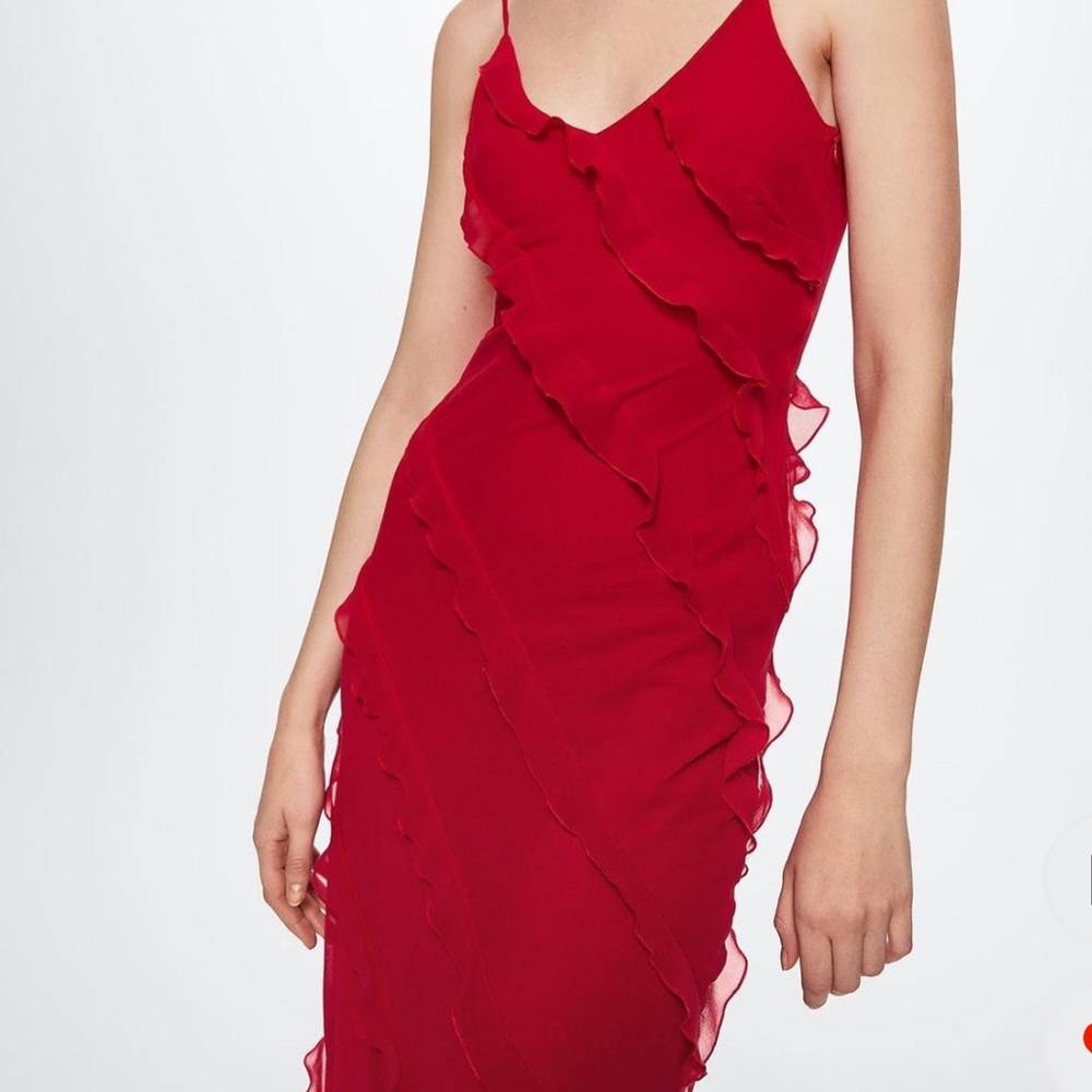 Mango Red Chiffon Ruffle Maxi Dress - Picture 2 of 3